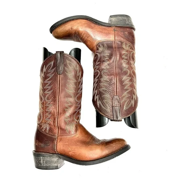 Vintage 1990s men’s brown leather mid calf cowboy work boots